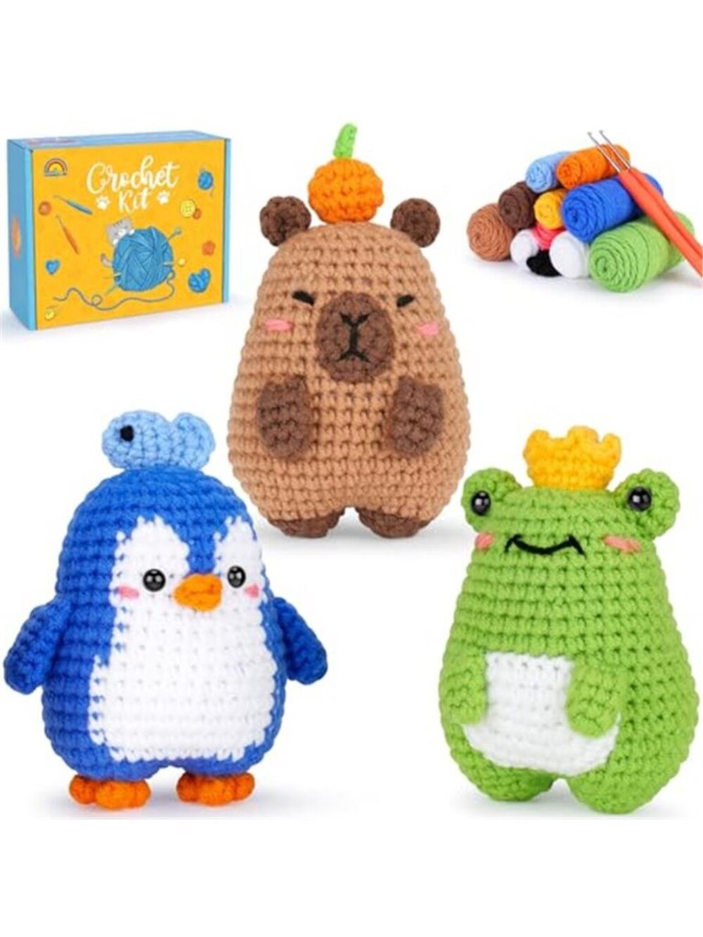 Beginner Crochet Kit Amigurumi Animal DIY Yarn Craft Set Penguin Frog Capybara
